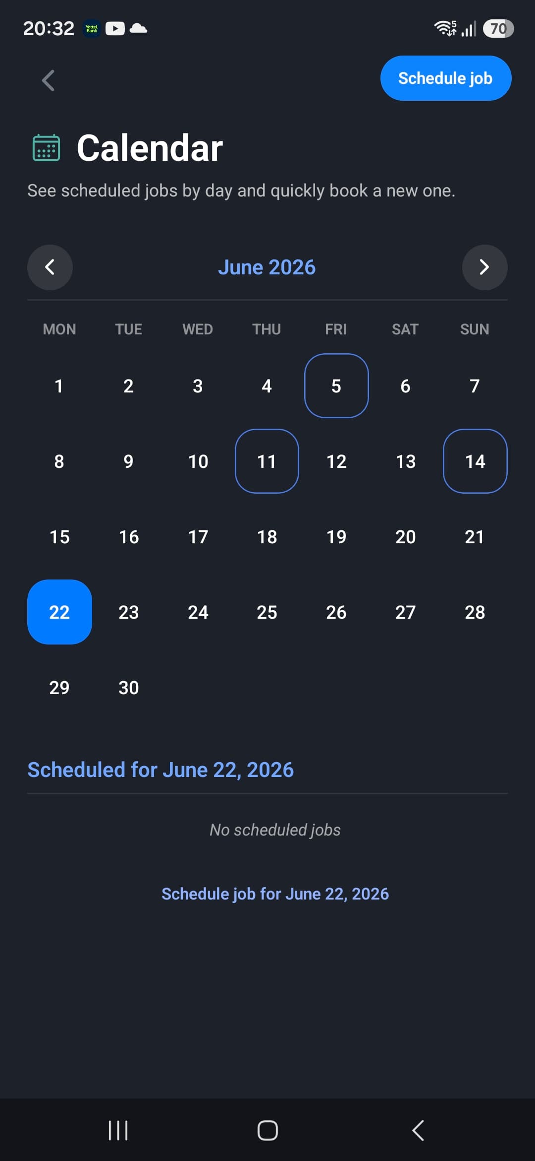 Kalendar i brzo zakazivanje posla u eTefter aplikaciji.